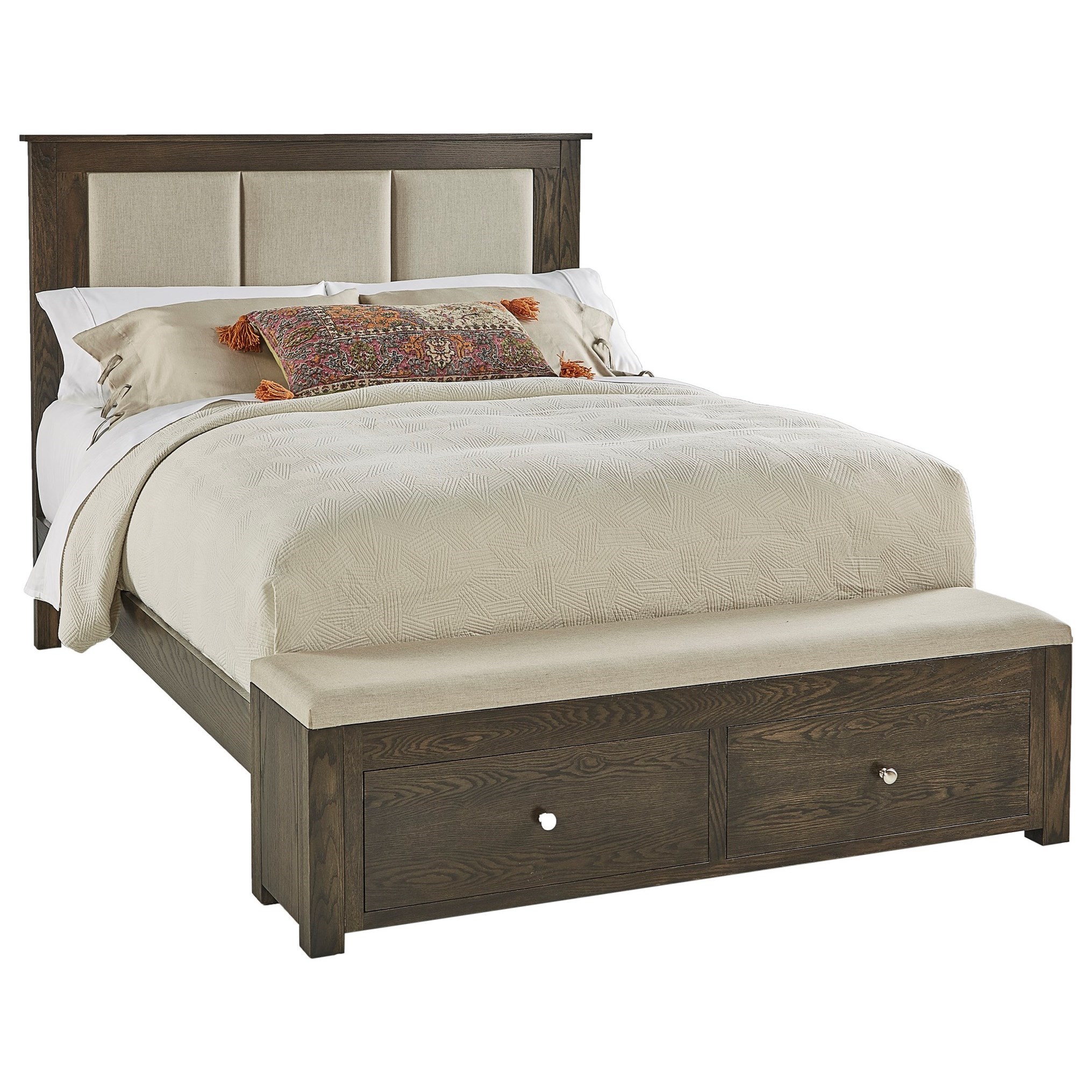 Queen Multi Panel Fabric Storage Bed